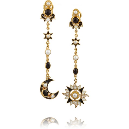 Sun and Moon gold-plated, onyx and pearl earrings net-a-porter bialy 
