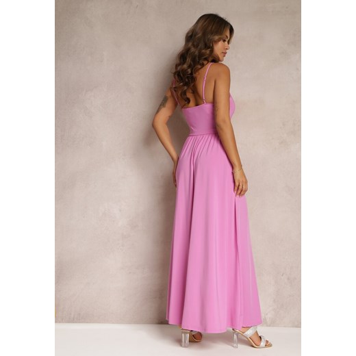 Fioletowa Rozkloszowana Sukienka Maxi na Cienkich Ramiączkach z Rozporkiem Renee S Renee odzież promocyjna cena