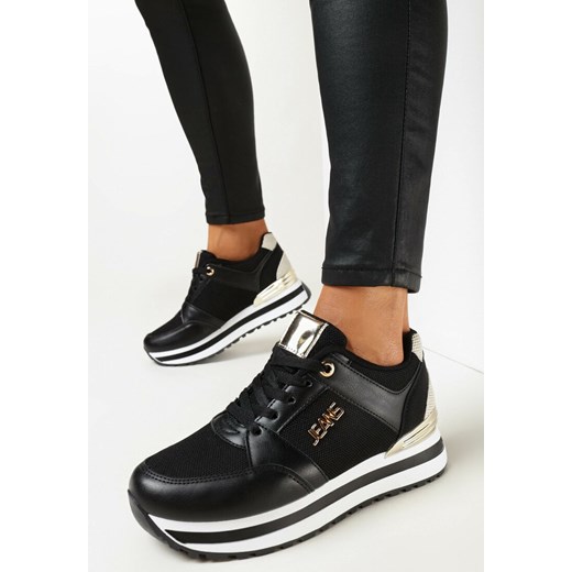 Czarne Sneakersy na Grubej Podeszwie z Metaliczną Wstawką i Brokatem Lev ze sklepu born2be.pl w kategorii Buty sportowe damskie - zdjęcie 160412654