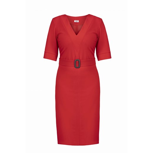 Sukienka na święta ołówkowa z paskiem elegancka  SAMANTA czerwona Karko 38/40 karko.pl