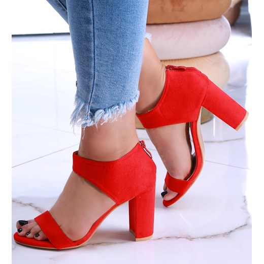 Modne czerwone sandały na słupku /C3-3 12216 T233/ ze sklepu Pantofelek24.pl w kategorii Sandały damskie - zdjęcie 160423481