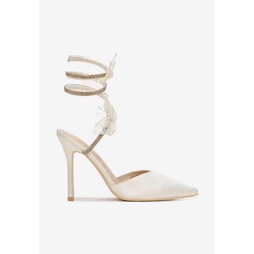 Beżowe Sandały na Szpilce z Cyrkoniami i Motylkami Eevi Renee 40 wyprzedaż renee.pl