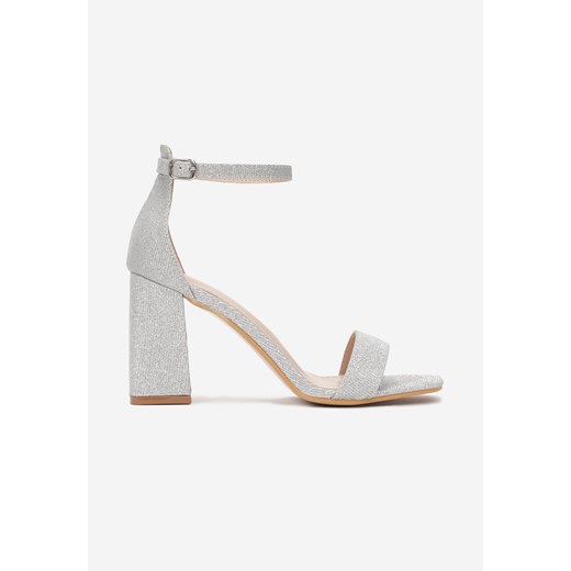 Srebrne Sandały Brokatowe na Słupku z Kwadratowym Noskiem Taenaris Renee 37 okazja renee.pl