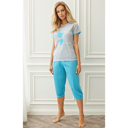 Bawełniana piżama damska z krótkim rękawem  718, Kolor turkusowo-szary, Rozmiar Cofashion S Intymna promocyjna cena