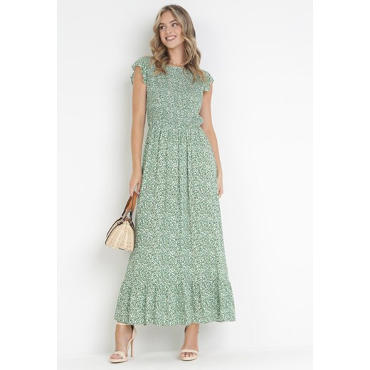 Zielona Rozkloszowana Sukienka Maxi w Kwiaty Ocoletta ze sklepu Born2be Odzież w kategorii Sukienki - zdjęcie 160488160