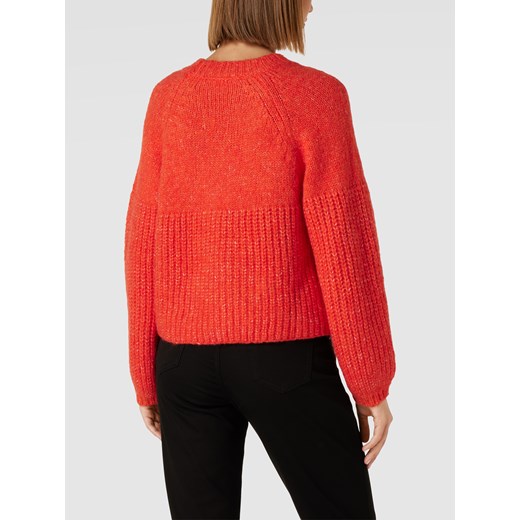 Moves sweter damski w paski jesienny pomarańczowa z okrągłym dekoltem casualowy 