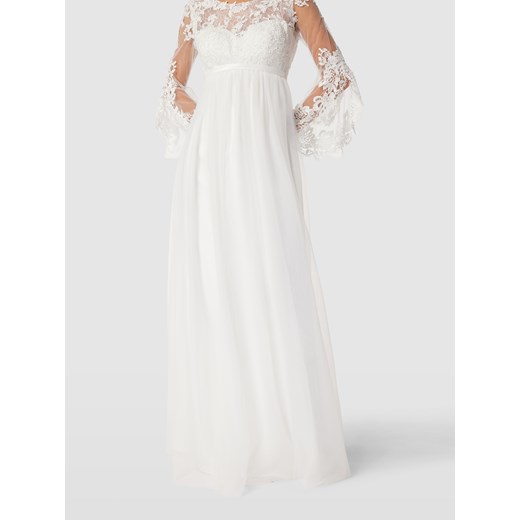 Sukienka Luxuar Fashion z długimi rękawami z tiulu biała luźna rozkloszowana 