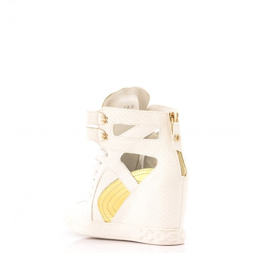 Białe Sneakersy White Sneakers with the Golden Zipper born2be-pl bezowy skóra ekologiczna