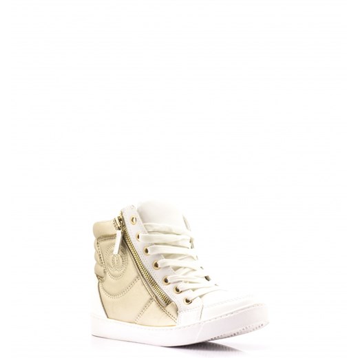 Białe Trampki White and Gold Laced Sneakers born2be-pl bezowy skóra ekologiczna