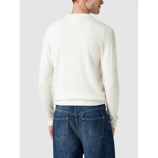Sweter wełniany z wyhaftowanym logo i dodatkiem jedwabiu Tommy Hilfiger L promocyjna cena Peek&Cloppenburg 