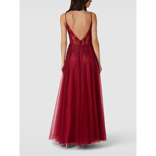Sukienka Luxuar Fashion czerwona na wieczór elegancka z dekoltem w literę v 