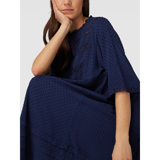 Sukienka granatowa Atelier Reve z okrągłym dekoltem mini oversize z długim rękawem