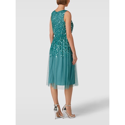 Sukienka Lace & Beads na sylwestra z aplikacją z okrągłym dekoltem mini rozkloszowana 