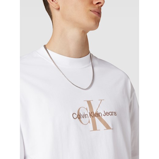 T-shirt męski biały Calvin Klein w nadruki z krótkim rękawem 