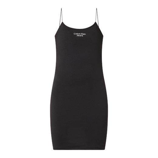 Sukienka Calvin Klein czarna na ramiączkach mini dopasowana z okrągłym dekoltem 