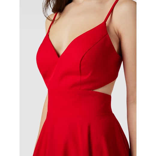 Czerwona sukienka Luxuar Fashion z dekoltem w literę v elegancka midi na ramiączkach 