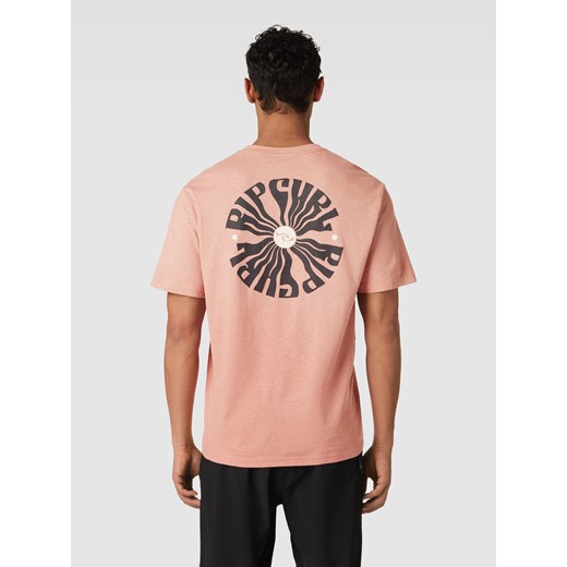 Różowy t-shirt męski Rip Curl z krótkim rękawem z nadrukami 