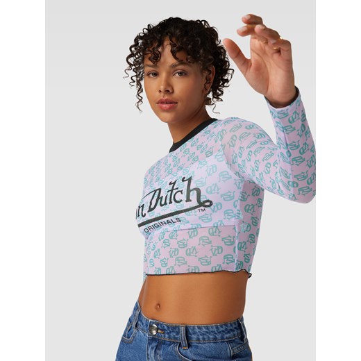 Bluzka krótka z długim rękawem i wzorem z logo na całej powierzchni model Von Dutch L Peek&Cloppenburg