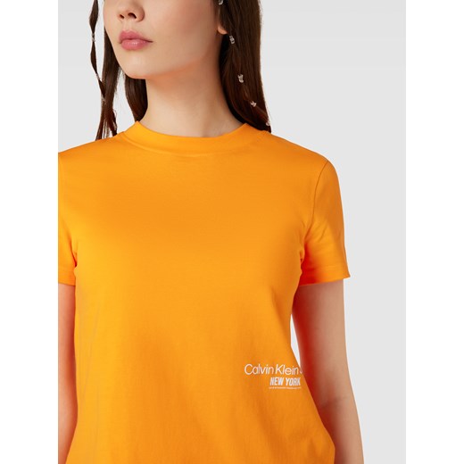 Bluzka damska Calvin Klein pomarańczowy z krótkimi rękawami z okrągłym dekoltem