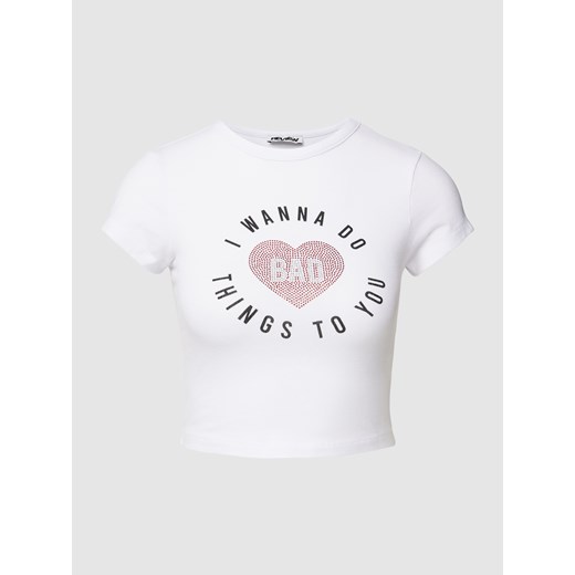 T-shirt z mieszanki bawełny i elastanu z nadrukowanym napisem Review XL Peek&Cloppenburg  promocyjna cena
