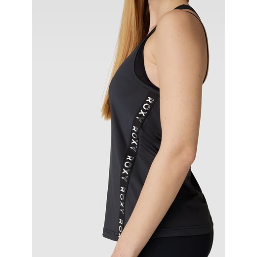 ROXY bluzka damska czarna w sportowym stylu z napisami z okrągłym dekoltem 