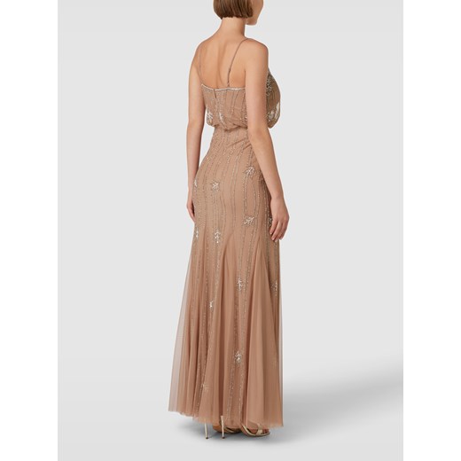 Sukienka Lace & Beads na wieczór z aplikacją rozkloszowana maxi 