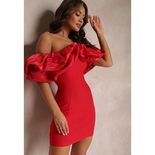 Czerwona Dopasowana Sukienka Mini z Falbanami Denime ze sklepu Renee odzież w kategorii Sukienki - zdjęcie 160811364