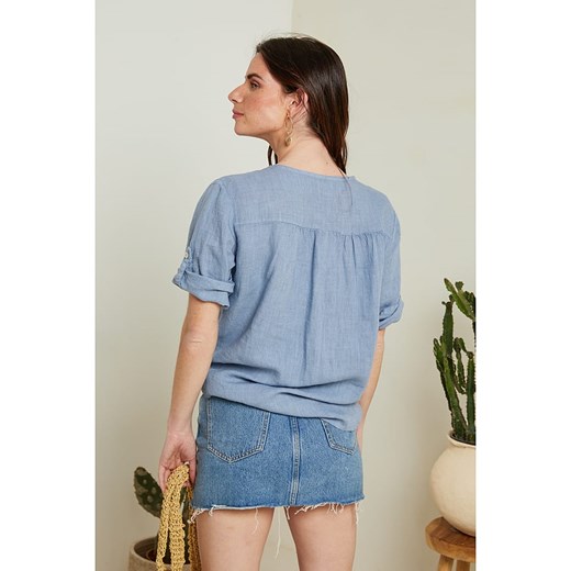 Le Monde du Lin Lniana bluzka w kolorze niebieskim Le Monde Du Lin 40/42 okazyjna cena Limango Polska