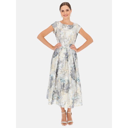 Sukienka L'AF na wesele elegancka z krótkim rękawem midi z okrągłym dekoltem 