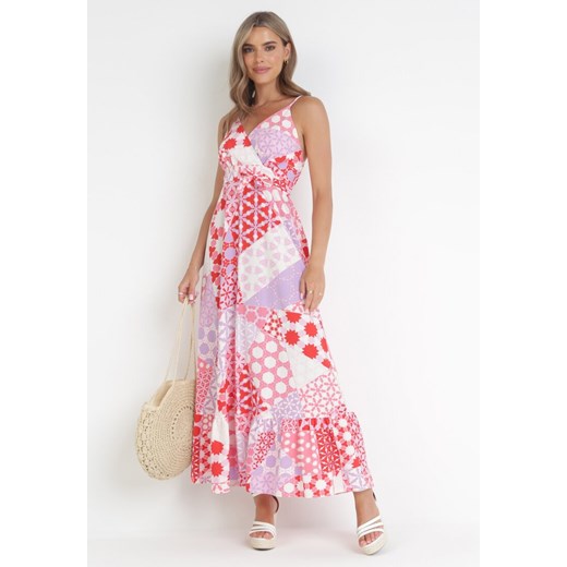Różowa Sukienka Maxi na Ramiączkach w Fantazyjny Nadruk Erlavi ze sklepu Born2be Odzież w kategorii Sukienki - zdjęcie 160822882