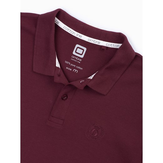 Koszulka męska polo z dzianiny pique - bordowa V10 S1374 M ombre