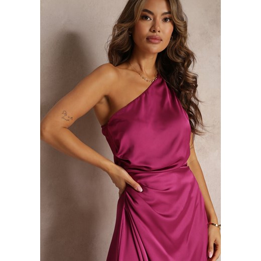 Fioletowa Elegancka Sukienka na Jedno Ramię o Asymetrycznym Fasonie Leylane Renee S/M wyprzedaż Renee odzież