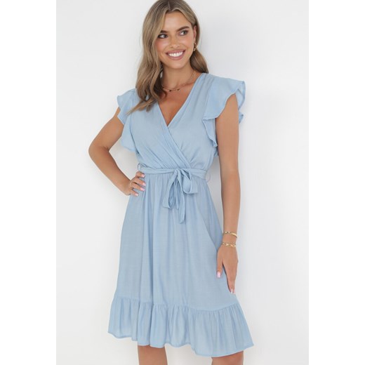Niebieska Rozkloszowana Sukienka z Gumką w Pasie Pabelin ze sklepu Born2be Odzież w kategorii Sukienki - zdjęcie 160908962