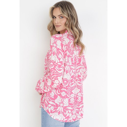 Różowa Koszula z Wiskozy w Kwiaty Nahni XL Born2be Odzież promocyjna cena