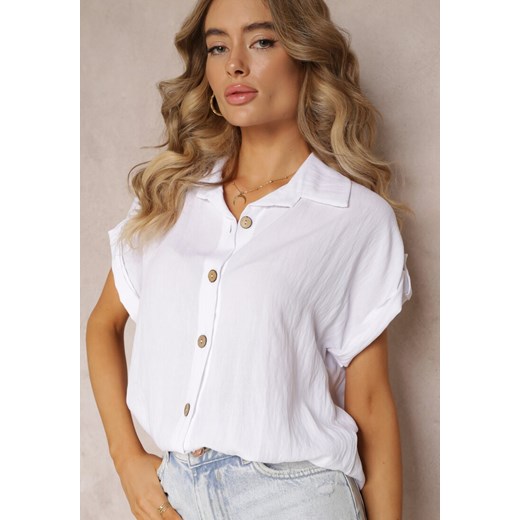 Biała Wiskozowa Koszula z Krótkimi Podwijanymi Rękawami Skylane ze sklepu Renee odzież w kategorii Koszule damskie - zdjęcie 160920853
