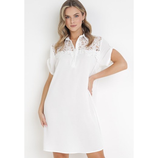 Biała Koszulowa Sukienka z Koronką Jetana ze sklepu Born2be Odzież w kategorii Sukienki - zdjęcie 160921123