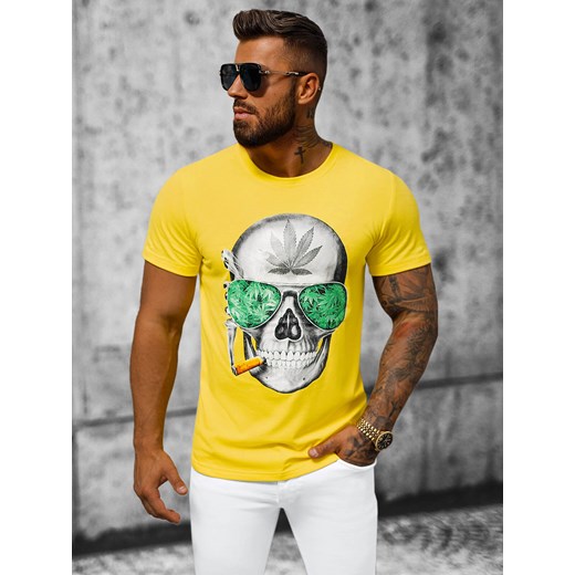 T-shirt męski z nadrukiem żółty OZONEE JS/Y70019Z ze sklepu ozonee.pl w kategorii T-shirty męskie - zdjęcie 160921454