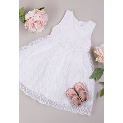 Biała Sukienka z Perłowymi i Koronkowymi Zdobieniami Valarin ze sklepu Born2be Odzież w kategorii Sukienki dziewczęce - zdjęcie 160921804