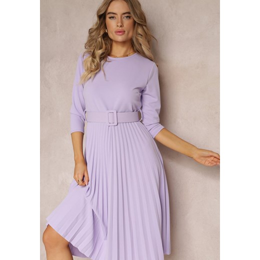 Fioletowa Sukienka Plisowana z Paskiem Valfe ze sklepu Renee odzież w kategorii Sukienki - zdjęcie 160923624
