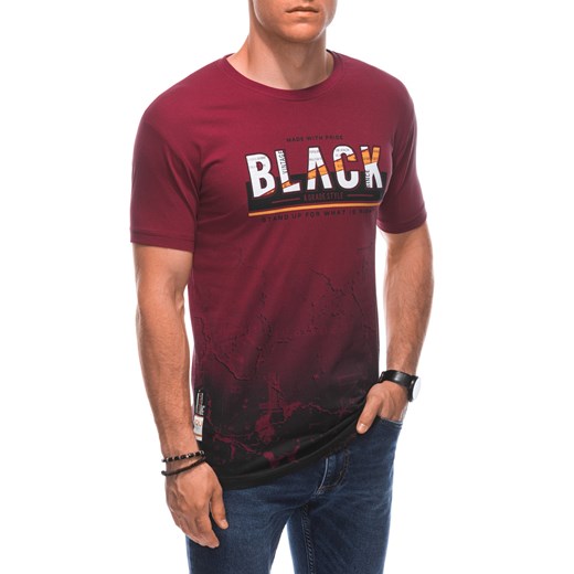 T-shirt męski z nadrukiem S1878 - ciemnoczerwony Edoti L Edoti