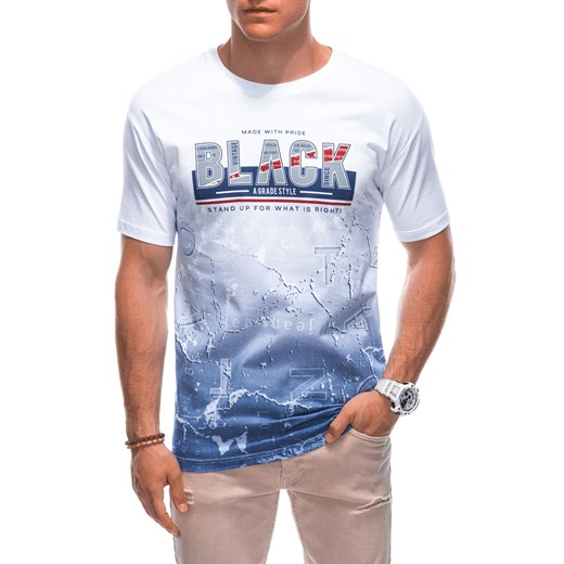 T-shirt męski z nadrukiem S1878 - biały Edoti L Edoti