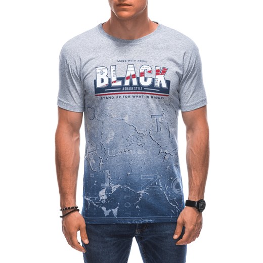 T-shirt męski z nadrukiem 1878S - szary ze sklepu Edoti w kategorii T-shirty męskie - zdjęcie 160936651