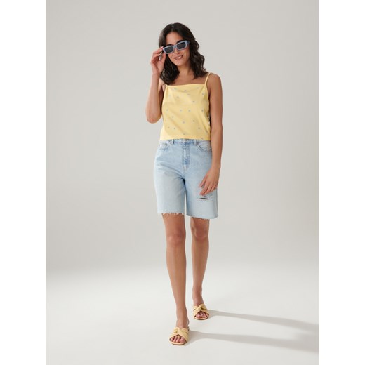 Sinsay - Crop top z haftem - Żółty Sinsay S Sinsay