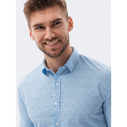 Koszula męska z długim rękawem w mikro wzór - błękitna V3 K634 L ombre