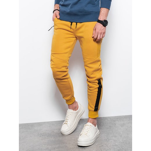 Spodnie męskie dresowe z przeszyciami - żółte V7 OM-PASK-0137 ze sklepu ombre w kategorii Spodnie męskie - zdjęcie 160953772