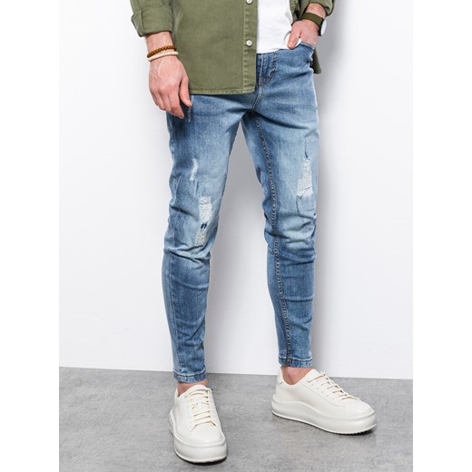 Spodnie męskie jeansowe SLIM FIT - jasnoniebieskie P1064 L wyprzedaż ombre