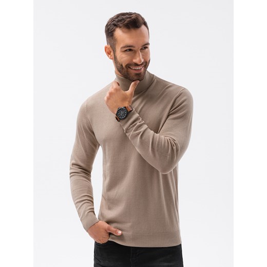 Sweter męski z golfem - brązowy V5 E179 M okazyjna cena ombre