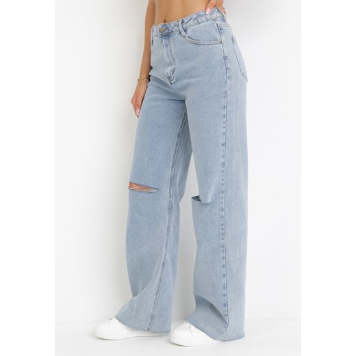 Niebieskie Szerokie Jeansy High Waist z Dziurami Selime ze sklepu Born2be Odzież w kategorii Jeansy damskie - zdjęcie 160955812