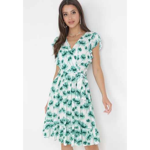 Zielona Sukienka Kopertowa z Gumką w Talii Mubill ze sklepu Born2be Odzież w kategorii Sukienki - zdjęcie 160955892
