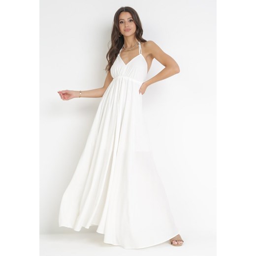 Biała Rozkloszowana Sukienka Maxi z Wiązaniem na Szyi Cathenia ze sklepu Born2be Odzież w kategorii Sukienki - zdjęcie 160955942